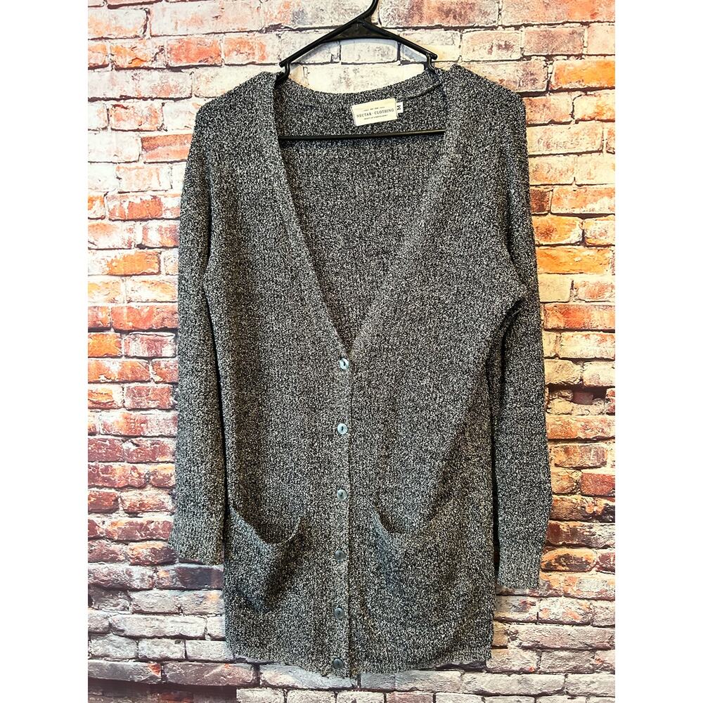 nectar clothing black white knit long sleeve cardigan sweater women's medium